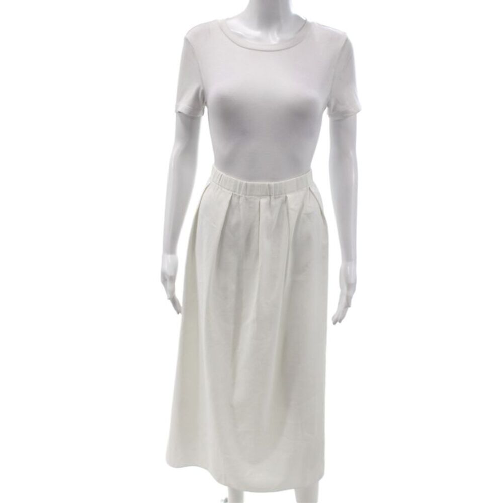 Vince Women White Pleated Linen Blend Long Skirt Size L